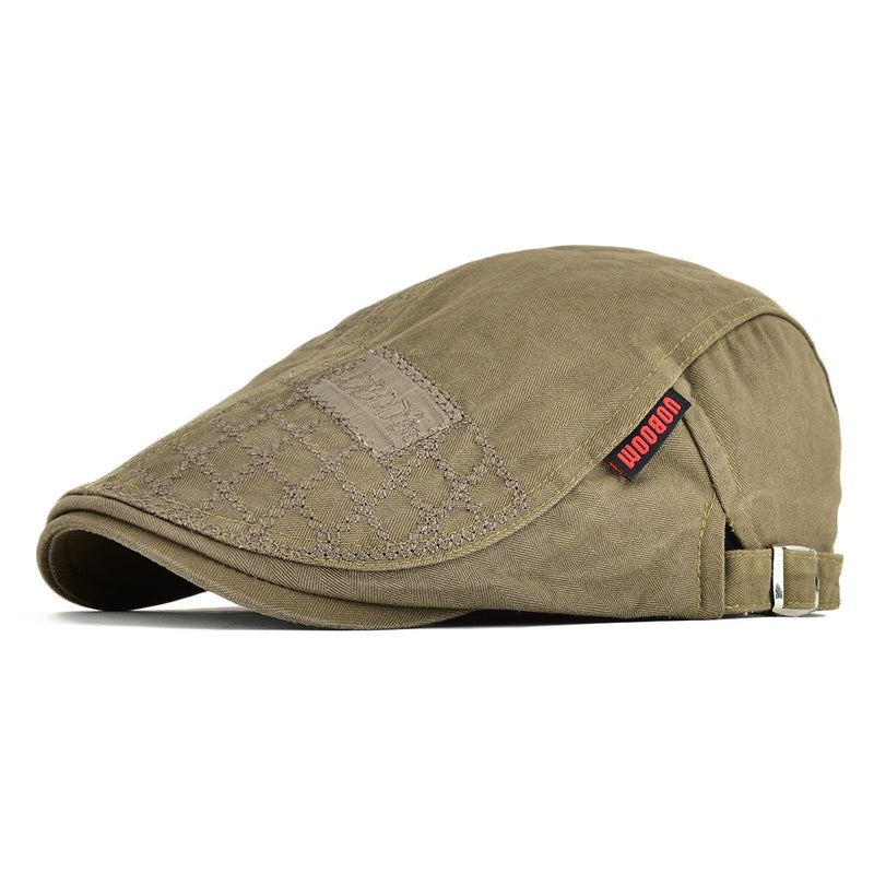 VOBOOM Men Cotton Adjustable Newsboy Beret Ivy Cap Cabbie Flat Hat (Dark Brown) - Image 1
